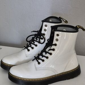 Dr. Martens White Patent Leather Lace-Up Ankle Boots